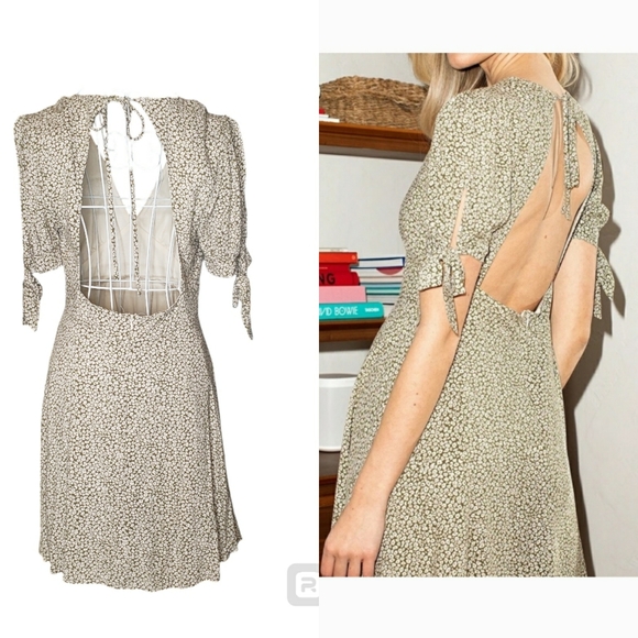 Lulus Excellent Style Olive Green Print Puff Sleeve Mini Dress Size Medium - Picture 2 of 6